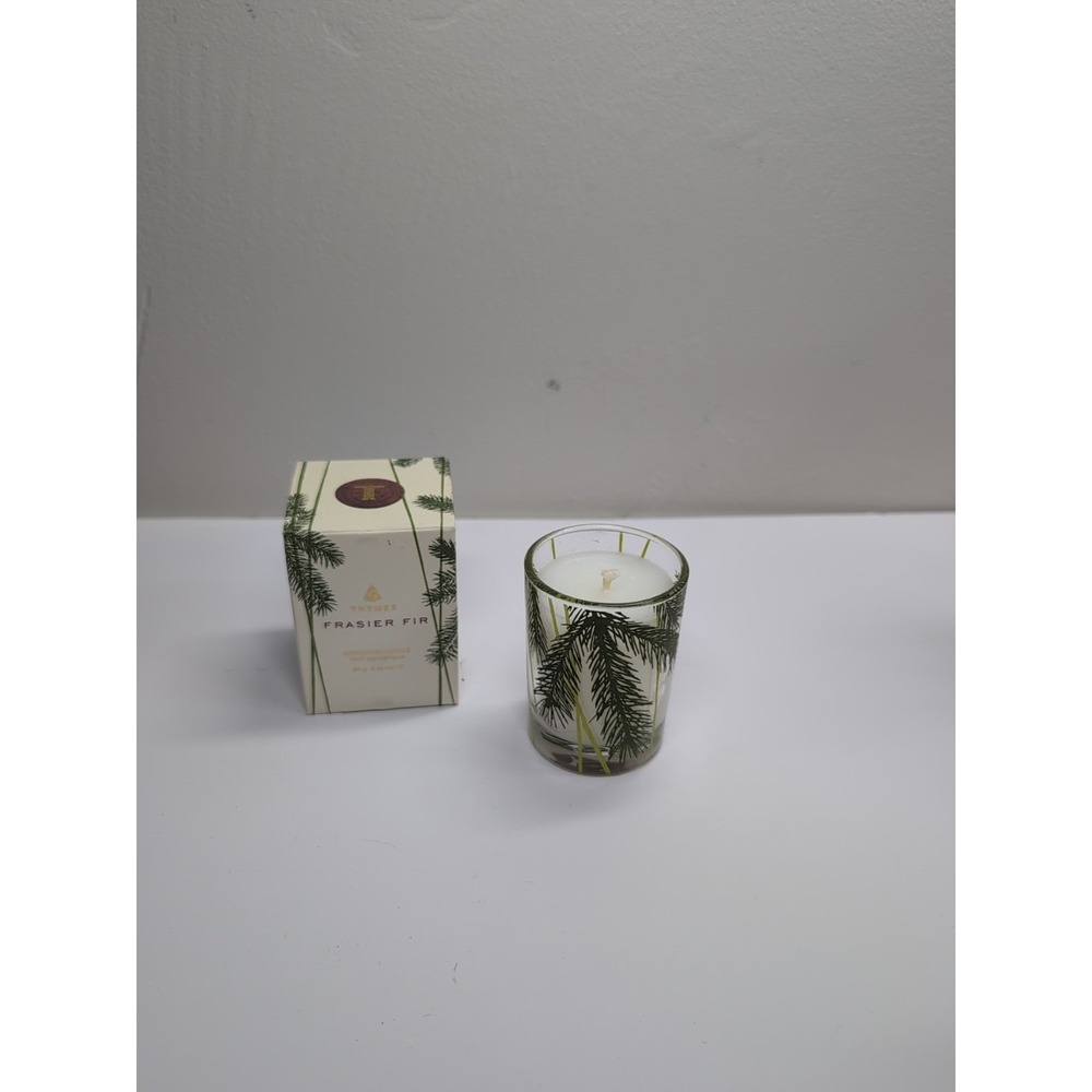 Thymes Frasier Fir Pine Needle Candle – 2 oz, Clear with Design